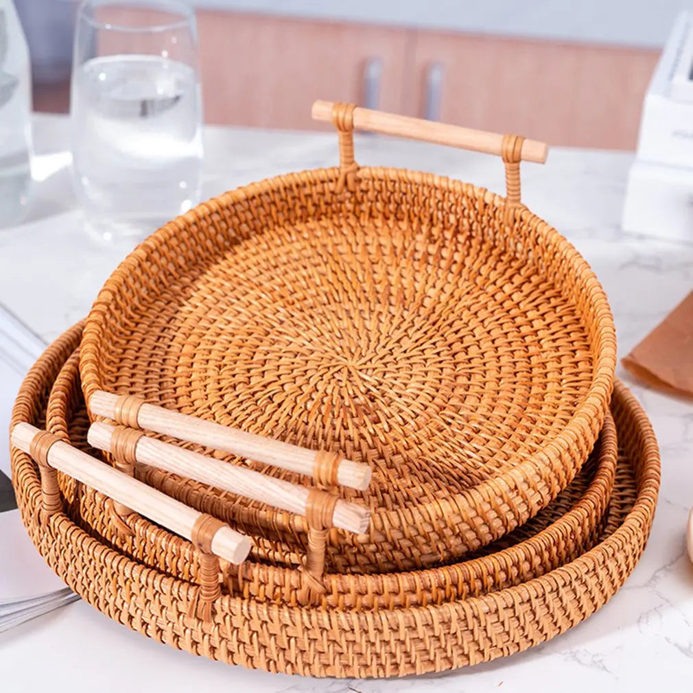 Handwoven Rattan Tray & Food Storage Basket | Eco-Friendly Kitchen Organizer with Lid, Farmhouse Home Decor - image 4