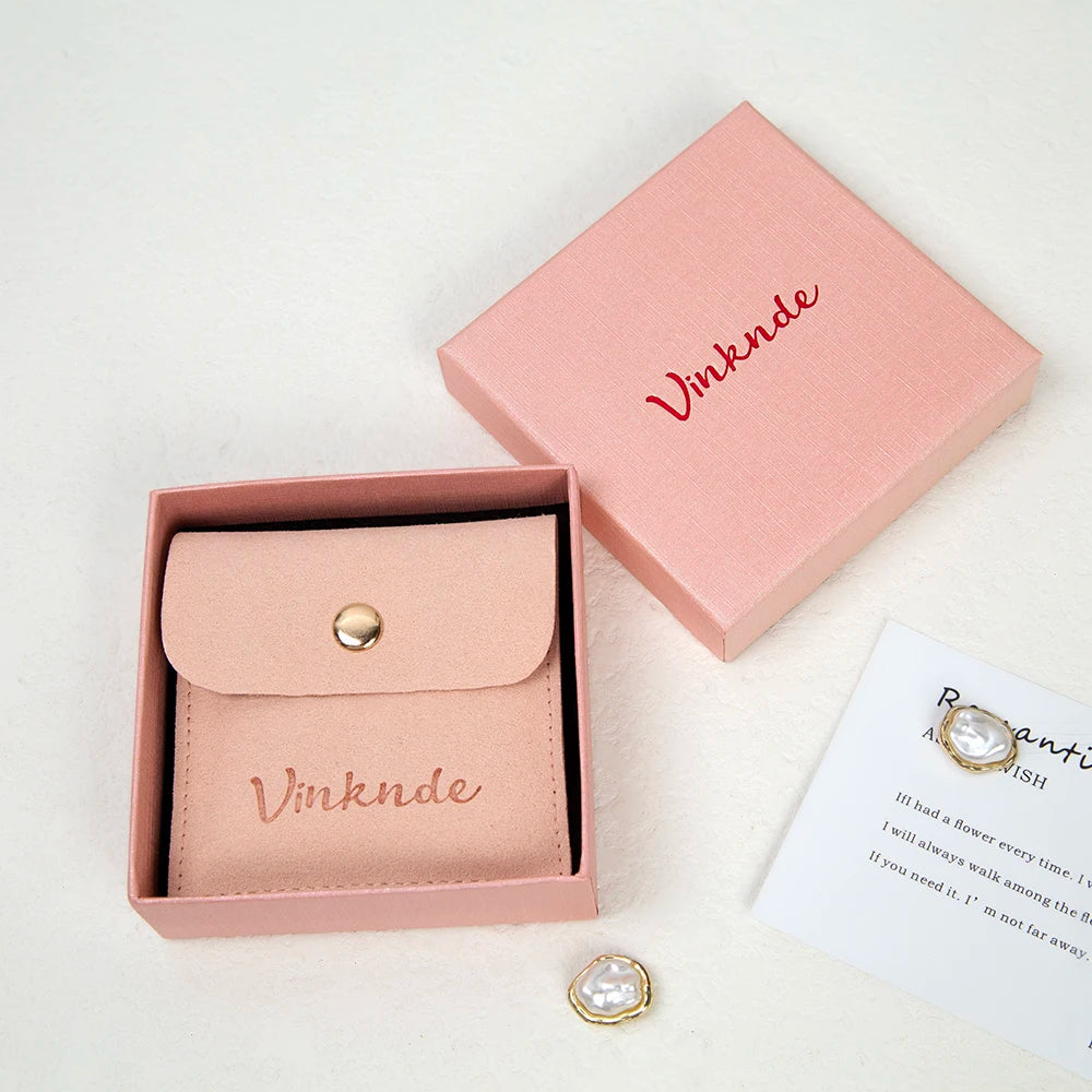 24/50/100Set Personalized Logo 9x9x3cm Jewelry Paper Box With 8x8cm Microfiber Snap Bag Jewellery Earrings Rings Brooch Boxe…
