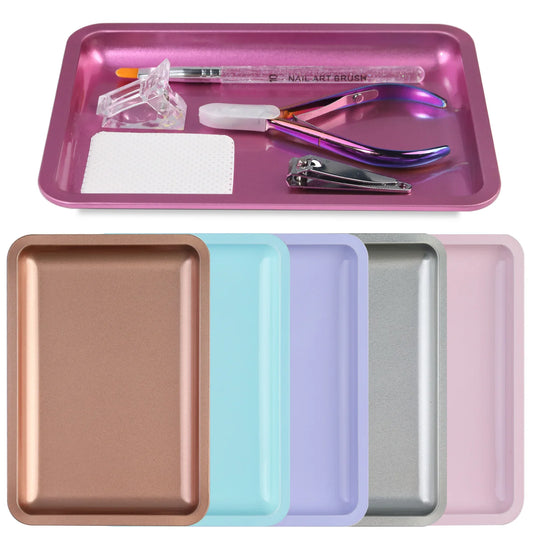 1PC Square Stainless Steel Cosmetic Storage Tray Nail Art Manicure Plate Tweezers Clippers Pens Container False Nails Dish T…