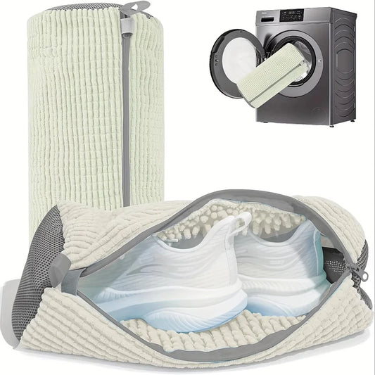 Fluffy Fiber 360 ° Surround Cleaning Shoe Washing Bag - Reusable Durable Machine-Washable Laundry Bag with Zipper Closure(1P…