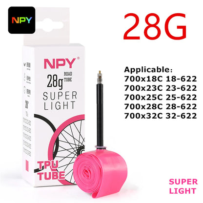 NPY 1Pcs Ultralight 28g Bike TPU Inner Tube 700X18 25 28 32 Road Bicycle TPU Material Tire 45mm/65mm/85mm Length French Valv…