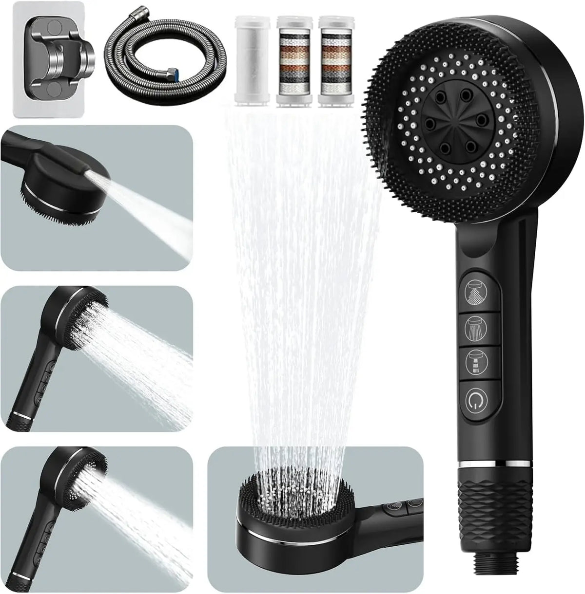 1pc Filtered Supercharged Shower Head Four-speed Adjustment With Water Seal Multi-functional Home Shower Bathroom Accessories