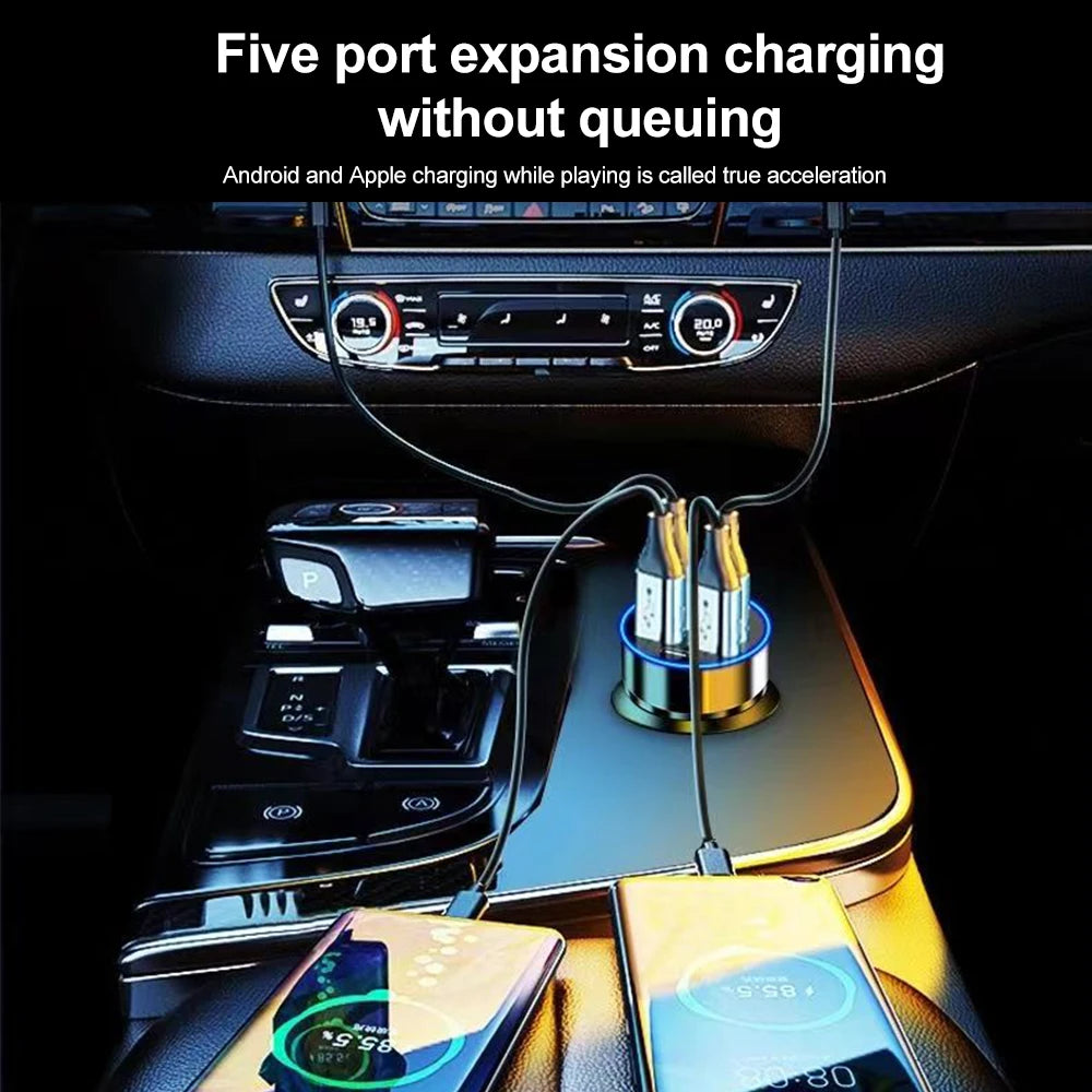 250W PD Car Charger QC3.0 Fast Charge two to Six Port Car Cigarette Lighter Plug Car Charger Flash Charge with Digital Displ…