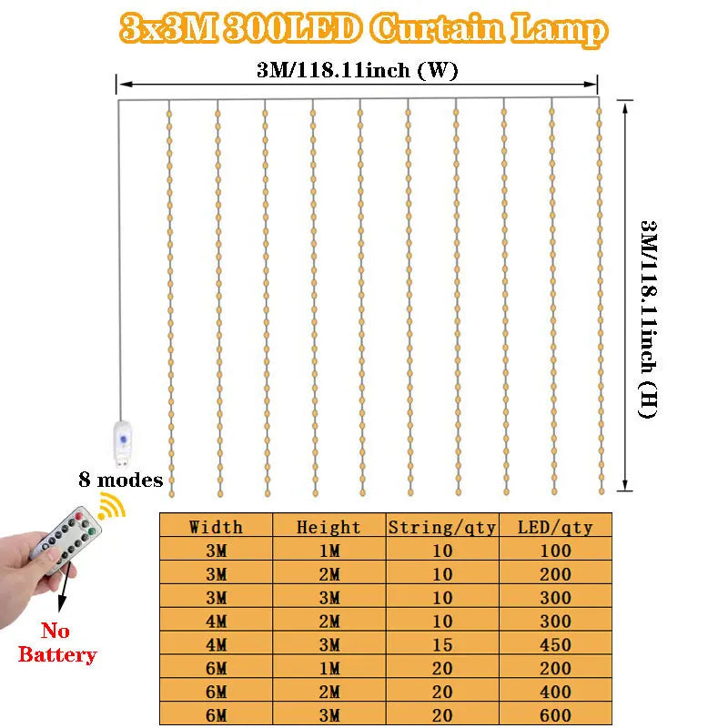 3/4/6m Curtain LED String Lights Garland USB Festoon Remote Control Fairy Garland Lights Christmas Decoration for Bedroom Ho…