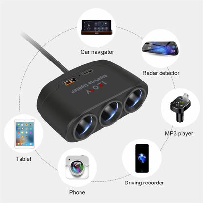 3 in 1 USB Type C Socket 120W Car Cigarette Lighter Splitter 12V 24V Fast Charger Phone Power Adapter for Car DVR GPS Dashca…