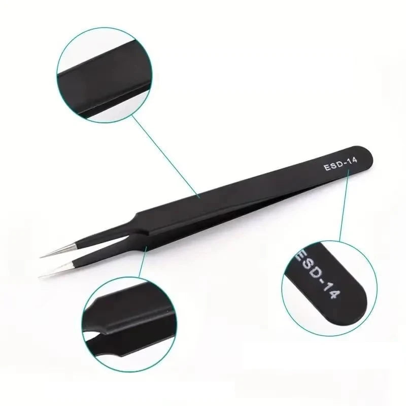 6pcs Precision Long Tweezers Set ESD Anti-Static Stainless SteelTweezers Repair Tools For Electronics Repair Soldering Craft…