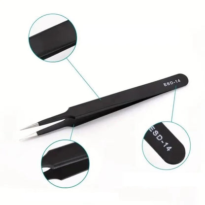 6pcs Precision Long Tweezers Set ESD Anti-Static Stainless SteelTweezers Repair Tools For Electronics Repair Soldering Craft…