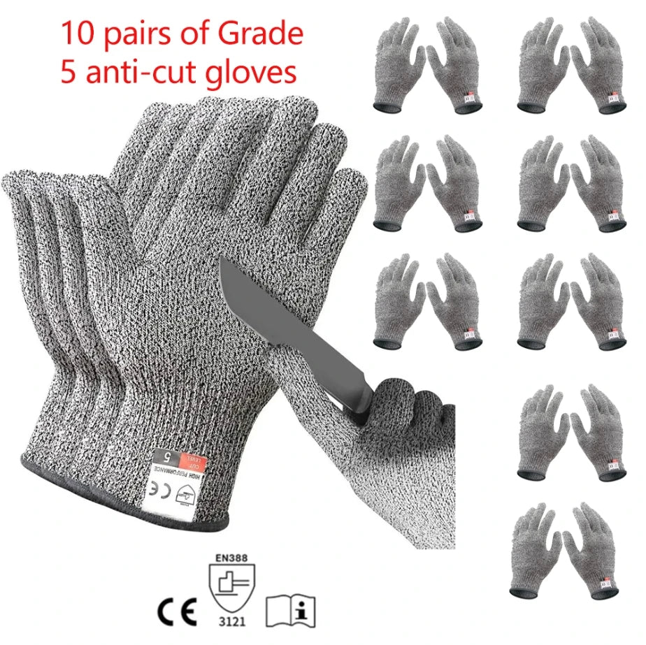 Level 5 HPPE Anti-Cut Gloves Kitchen Gardening Anti-Cut Knitted Gloves Anti-Thorn Wear-Resistant Glass Building Cutting Glov…