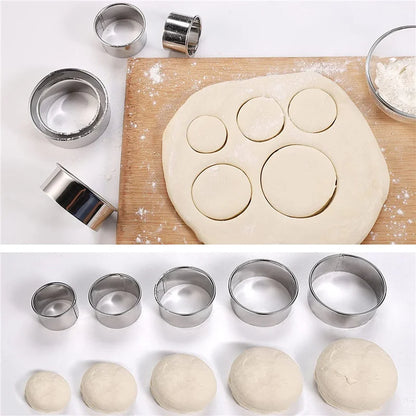 5PCS Round Stainless Steel Biscuit Mold Dumpling Skin Cutting Mold DIY Biscuit Pastry Cake Baking Tools Kitchen Baking Gadge…