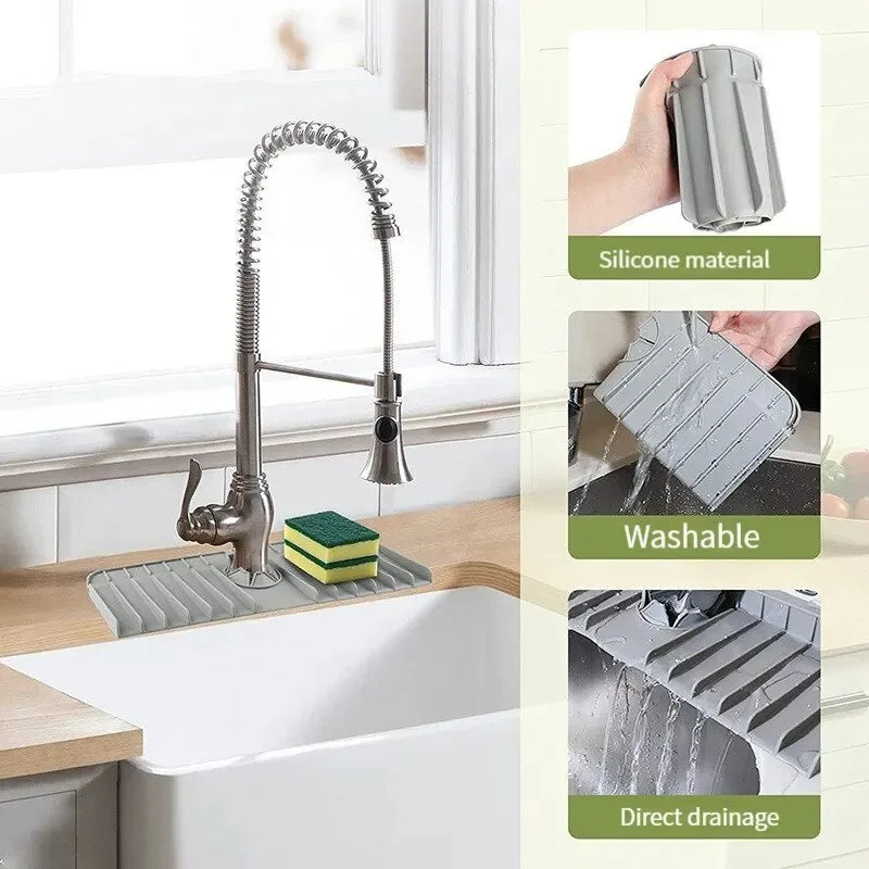 Silicone Faucet Mat Dish Soap Sponge Holder Sink Kitchen Countertop Drying Mat Bathroom Kitchen Sink Splash Guard Drain Pad…