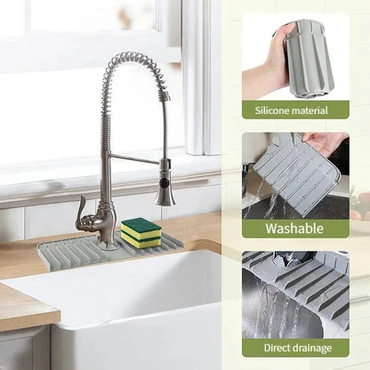 Silicone Faucet Mat Dish Soap Sponge Holder Sink Kitchen Countertop Drying Mat Bathroom Kitchen Sink Splash Guard Drain Pad…
