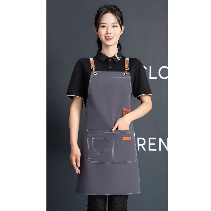 Customized Canvas Apron with Logo Custom for Nail Art Baking Coffee Bubble Shop Barber Canvas Waterproof Work Uniex Clothes…