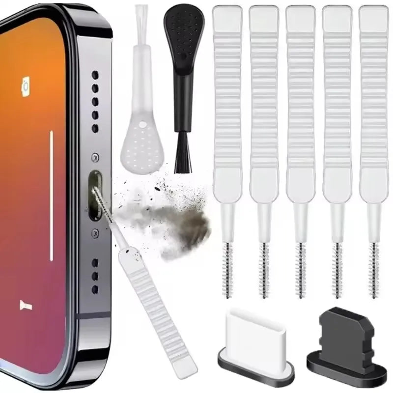 Mobile Phone Speaker Charging Port Cleaning Set Dust Plug for iPhone 16 15 14 Earphones Clean Kit Brush for Samsung Xiaomi