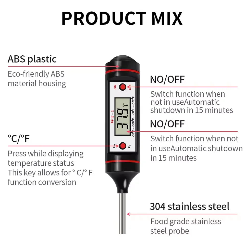 -50-300℃ Digital Food Thermometer For Meat Kitchen Cooking Water Milk Food Probe Temperature Meter BBQ Electronic Oven Tool…