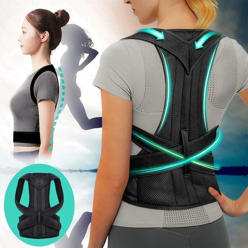 Reinforced Belt Lumbar Column Posture Corrector Vest Adjustable Back Support Strap Shoulder Spine Brace Neck Stretcher Train…