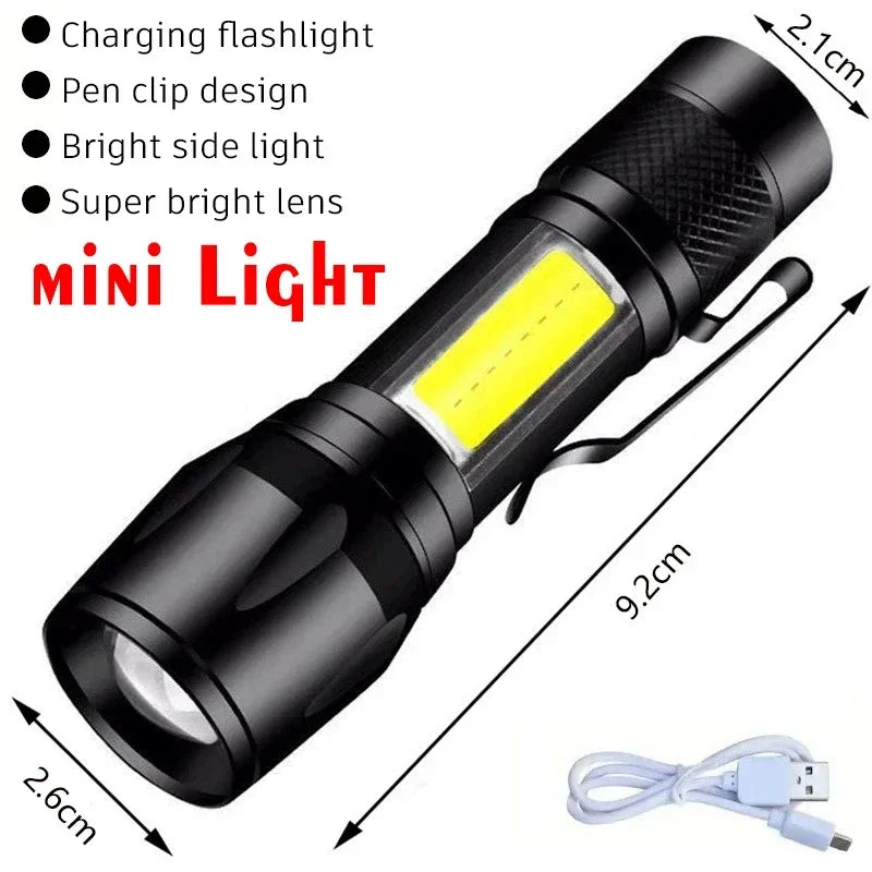 Powerful Mini COB LED Keychain Flashlight USB C Rechargeable Hanging Work Light Waterproof Keyring Camping Walking Pocket La…