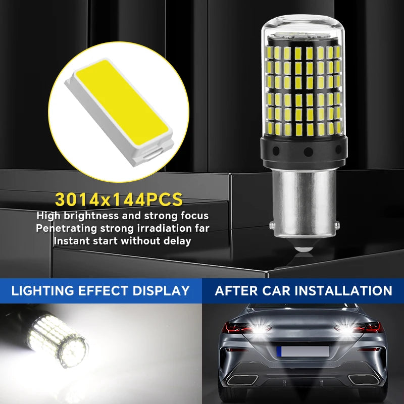 YiRui 2pcs 12-48V New LED Bulbs 144smd Lamp Reverse Turn Signal Light BA15S P21W BAU15S PY21W 7440 W21W P21/5W 1157 BAY15D -…