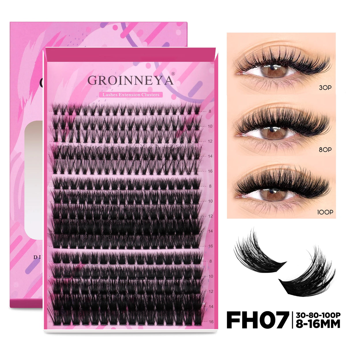 GROINNEYA DIY Lash Extension Kit Individual Lashes Cluster Mix Eyelashes Full Set Lashes Kit with Lash Bond and Seal At Home…