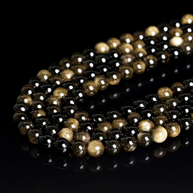 Natural Stone Golden Obsidian Bead Irisation Round Loose Spacer 4 6 8 10 12mm For Jewelry Making Diy Bracelet Necklace Acces…