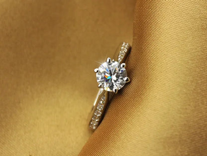 Luxury 925 Sterling Silver Classic Ring for Women Six claw jewelry simple 70ct diamond ring imitation diamond women's ring -…
