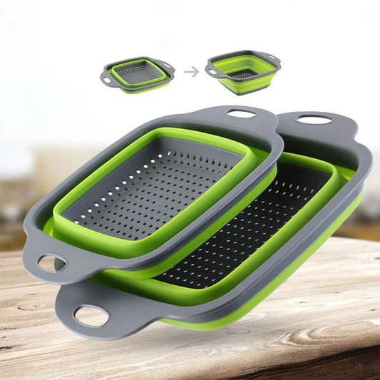 LMETJMA Square Collapsible Colander Silicone Kitchen Foldable Colander Food Vegetable Fruit Strainers Drainer JT39