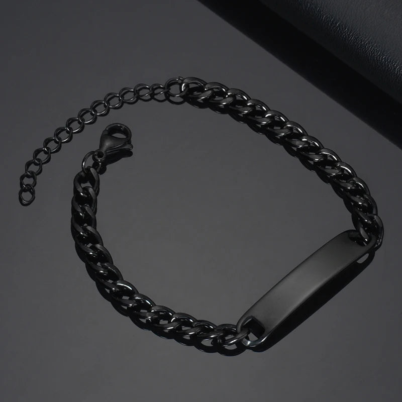 Stainless Steel Engrave Name Bracelet For Men Personalized Nameplate Date DIY Bracelets For Male Boy Jewelry Birthday Gift -…
