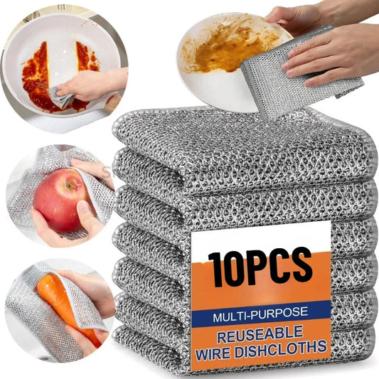 Wholesale Metal Steel Wire Rags Cloth Home Kitchen Pot Pan Dishwashing Double-sided Dishcloth Cleaning Cloths Towel Scrubber…