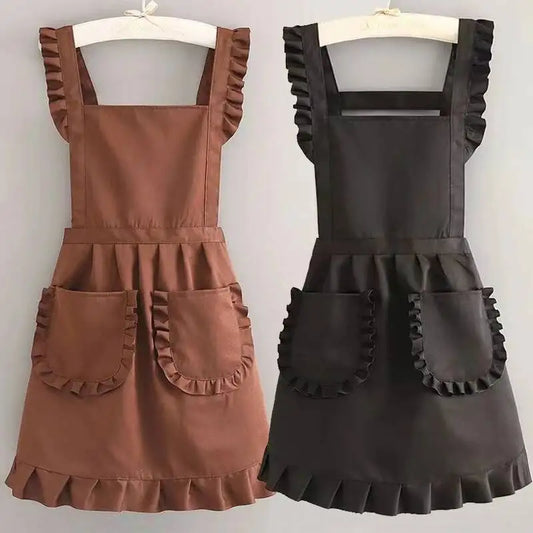 Kitchen Apron Princess Style Apron, Adjustable Neck Waist Straps With Pockets Suitable For Cooking And Nail Studios