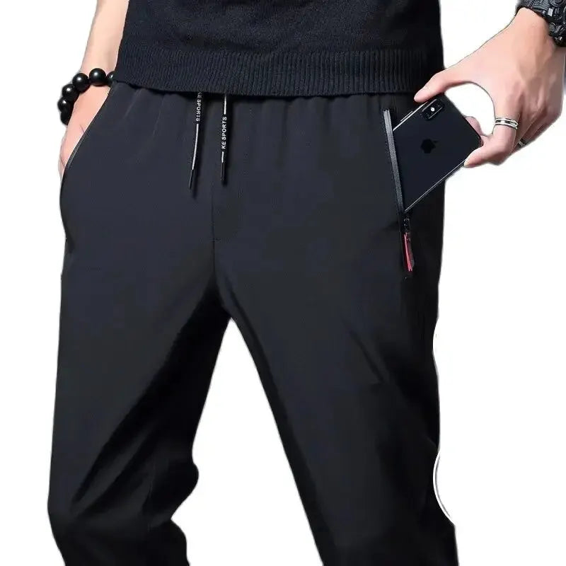 Men's Casual Pants Straight Slim Fit Elastic Waist Jogger Korean Classic Blue Black Gray Male Brand Trousers Plus Size - ima…