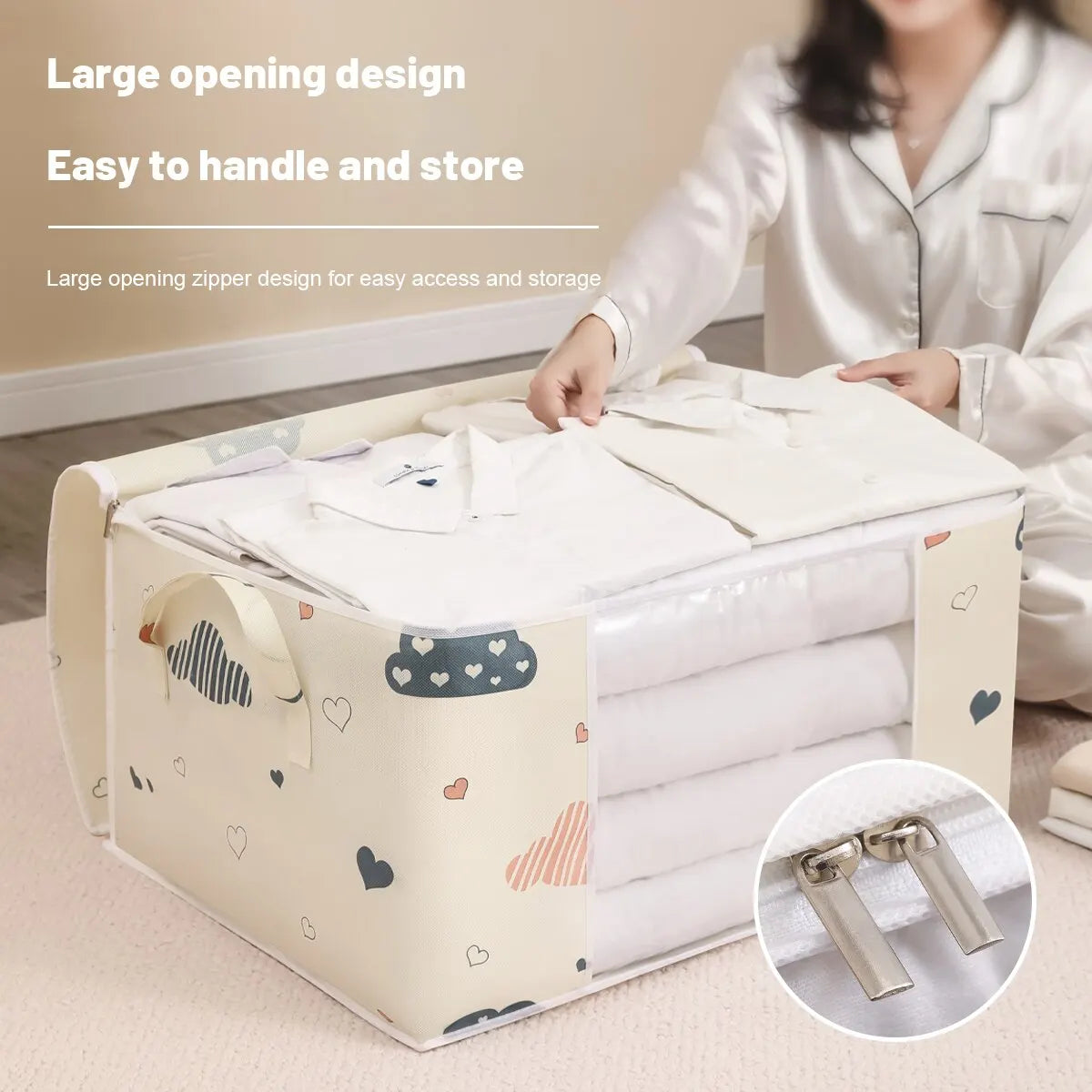 Large Capacity Clothes Storage Bag Organizer With Reinforced Handle Suitable For Blankets Bedding Foldable With Sturdy Zippe…