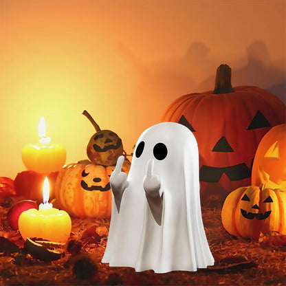 Cute Middle Finger Ghost Statue, Small Halloween Decor for Home, Centerpiece for Coffee Table, Adorable Horror Figure - imag…