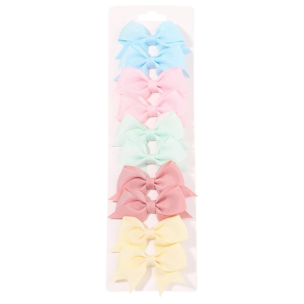 10Pcs/Set Solid Color Kids Bows Hair Clips for Baby Girls Handmade Ribbon Bowknot Hairpin Barrettes New Year Hair Accessorie…