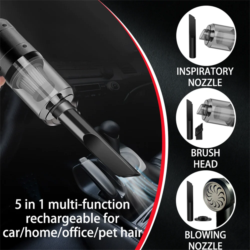 Handheld Vacuum Cordless High Power 15000PA Compressed Air Dust Collector Mini Portable Car Vacuum Cleaner Hairdryer - image…