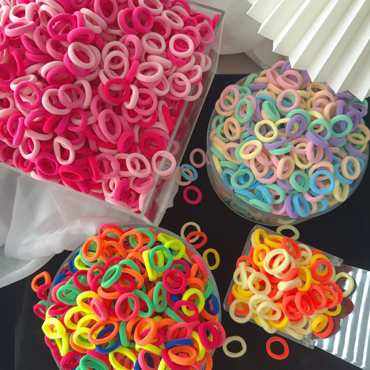 50/100Pcs Colorful Basic Nylon Ealstic Hair Ties for Girls Ponytail Hold Scrunchie Rubber Band Kid Fashion Hair Accessories…