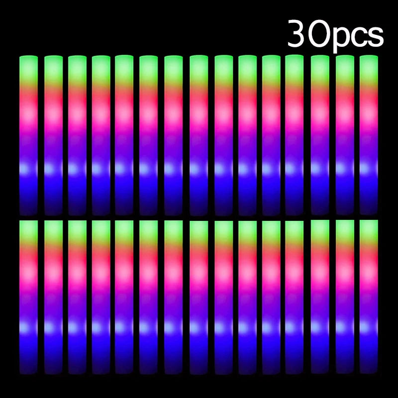 15/30Pcs LED Glow Sticks Bulk Colorful RGB Glow Foam Stick Cheer Tube Dark Light for Xmas Birthday Wedding Party Supplies -…