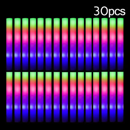15/30Pcs LED Glow Sticks Bulk Colorful RGB Glow Foam Stick Cheer Tube Dark Light for Xmas Birthday Wedding Party Supplies -…