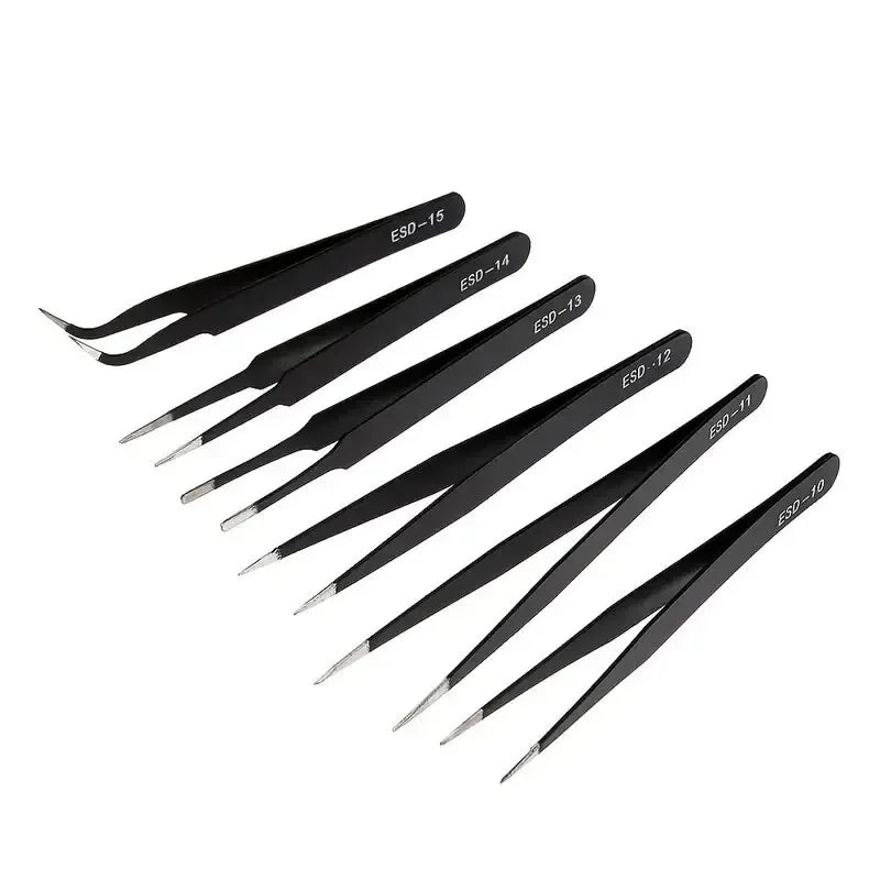 6pcs Precision Long Tweezers Set ESD Anti-Static Stainless SteelTweezers Repair Tools For Electronics Repair Soldering Craft…