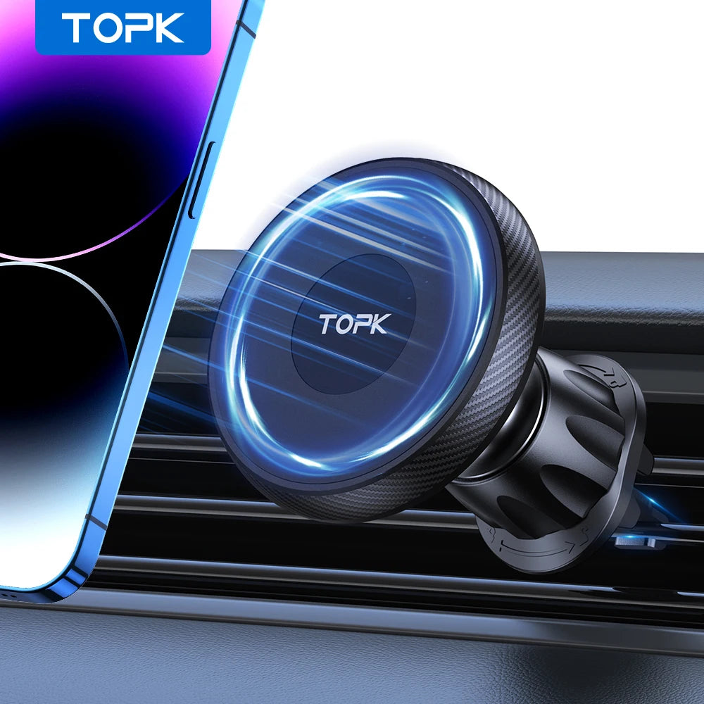 TOPK for Magsafe Car Phone Holder,Powerful Magnetism Premium Quality Single-Hand Operation Metal Hook Magnetic Car Phone Mou…