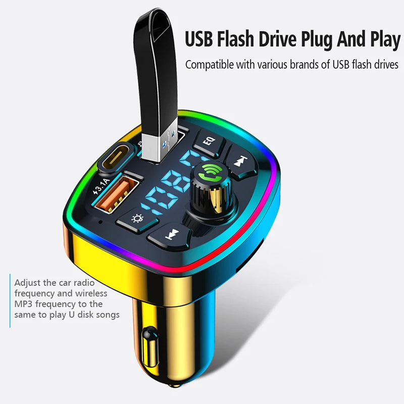 Car Bluetooth 5.0 FM Transmitter Wireless Adapter Mic Audio Receiver Auto MP3 Player 2.1A Dual USB Fast Charger Car Accessor…