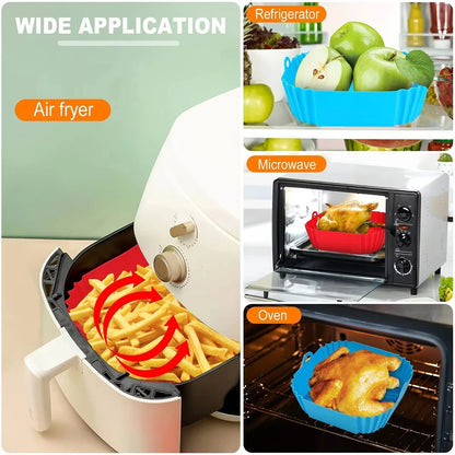 Silicone Air Fryer Pot Tray Food Safe Reusable Square BBQ Barbecue Pad Plate Airfryer Oven Baking Mold Basket Pan for Kitche…