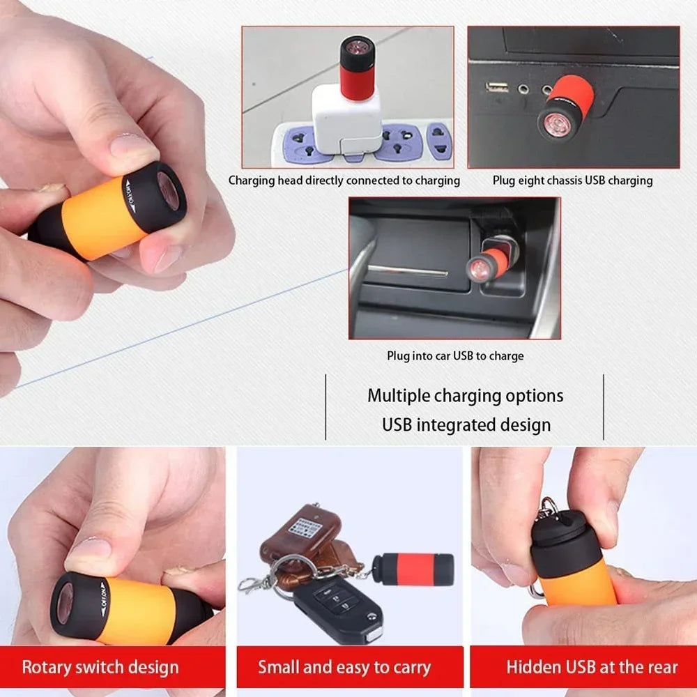USB Rechargeable LED Multifunctional Strong Light Pocket Keychain Flashlight Waterproof Outdoor Hiking Camping Mini Flashlig…
