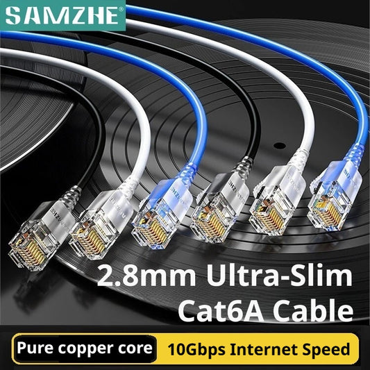 SAMZHE Slim Cat6A RJ45 Internet Cable High Speed 10Gbps 31AWG Support Cat8 Cat7 Network LAN Computer Patch Cable for PC & Ga…