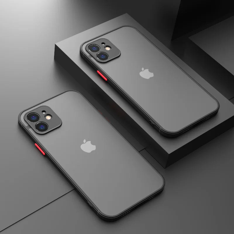 Shockproof Armor Matte Case For iPhone 11 12 13 14 15 16 Pro X XR XS Max 7 8Plus Luxury Silicone Bumper Clear Hard PC Cover…
