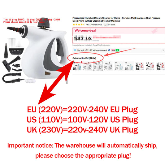 Pressurized Handheld Steam Cleaner for Home - Portable Multi-purpose High Pressure Deep Multi-surface Cleaning Steamer Machi…