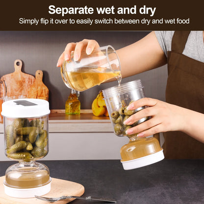 Pickles Jar With Forks Dry and Wet Dispenser Pickle and Olives Hourglass Jar Cucumber Container for Kitchen Juice Separator…