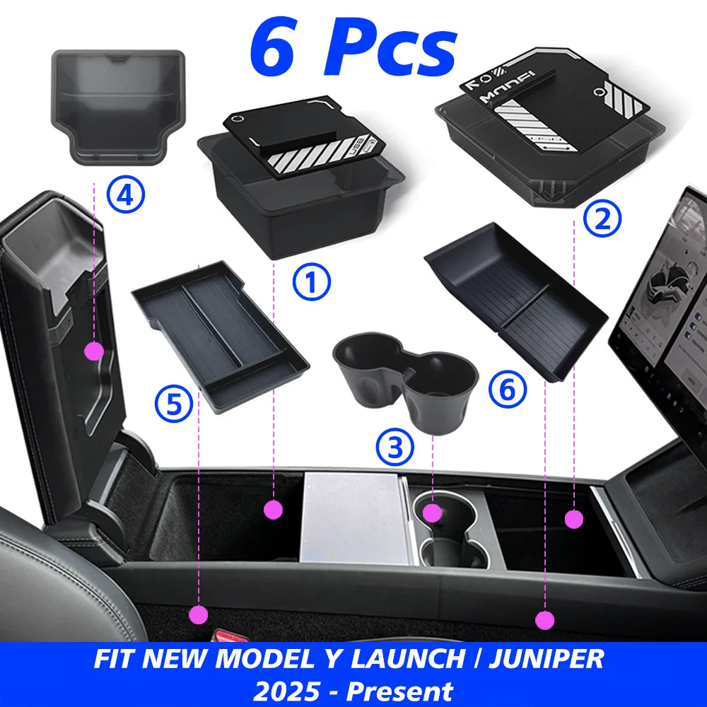 TEKSY 1/2/3/4/6/7/8pcs For Tesla New Model Y 2025 2026 Juniper ABS with Silicone Non-slip Mat Console & Armrest Storage Box…