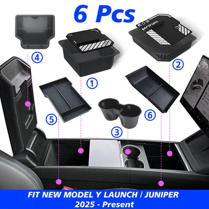 TEKSY 1/2/3/4/6/7/8pcs For Tesla New Model Y 2025 2026 Juniper ABS with Silicone Non-slip Mat Console & Armrest Storage Box…