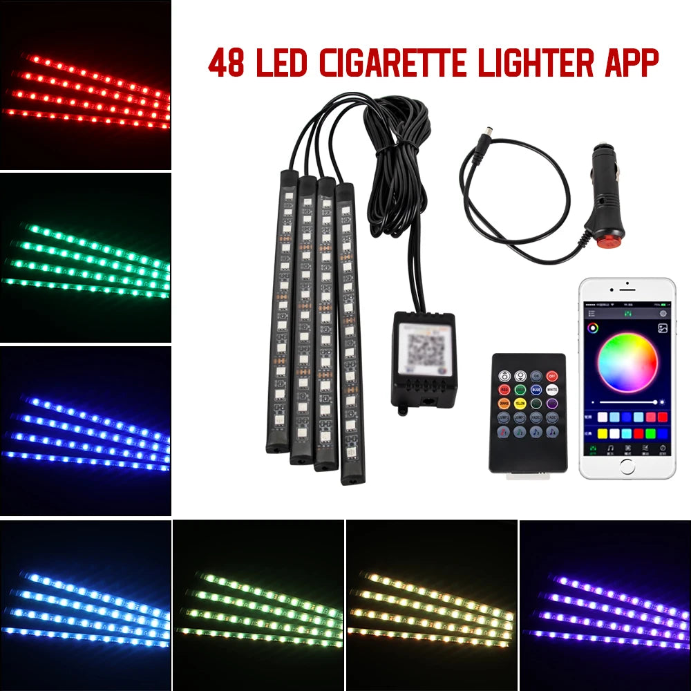 Neon 36 48 72 LED Car Interior Ambient Foot Light Wireless Remote Music APP Control Auto RGB Atmosphere Decorative Lamp - im…