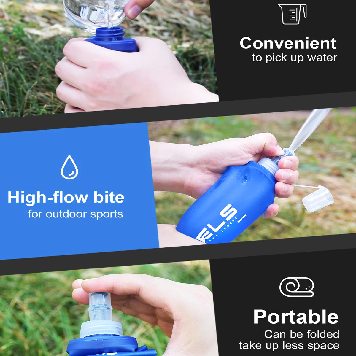 1pc150ml/250ml/500ml Outdoor Collapsible Silicone Bite Size Water Bottle Running Camping Hiking Travel Convenient Water Bott…