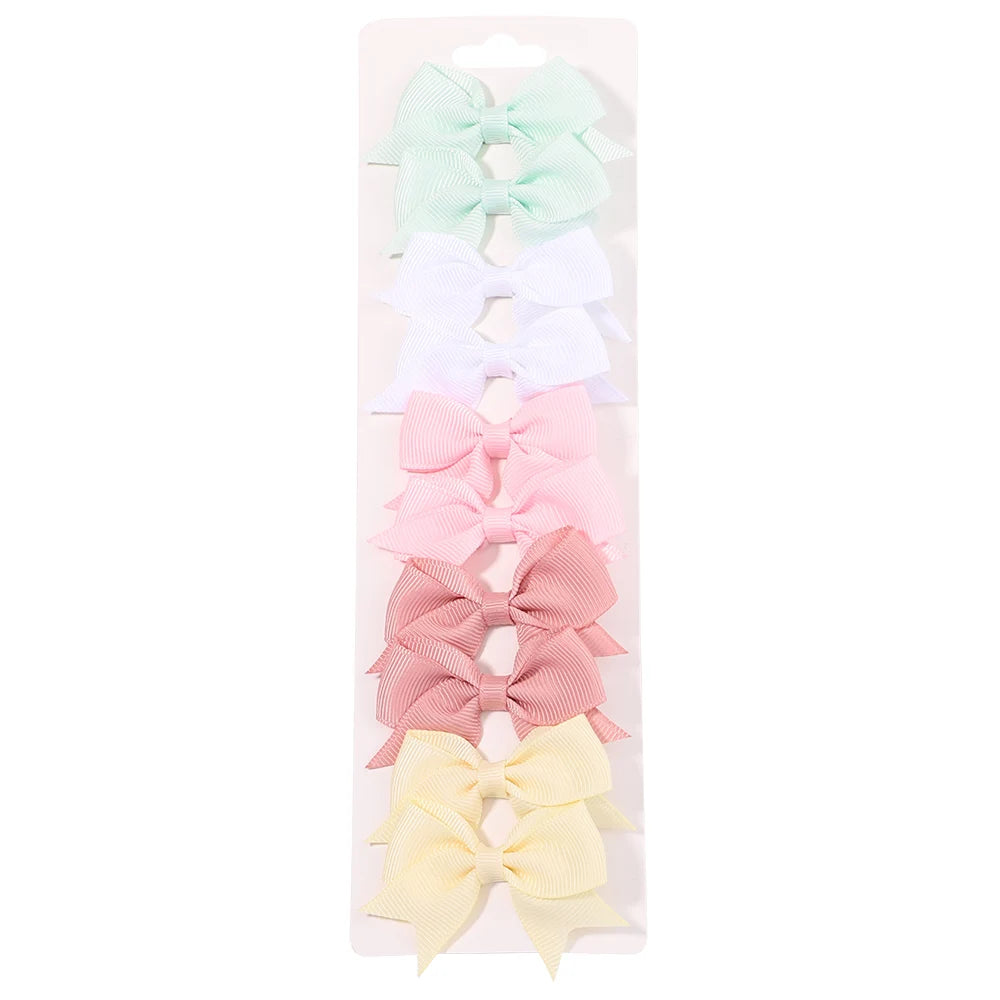 10Pcs/Set Solid Color Kids Bows Hair Clips for Baby Girls Handmade Ribbon Bowknot Hairpin Barrettes New Year Hair Accessorie…